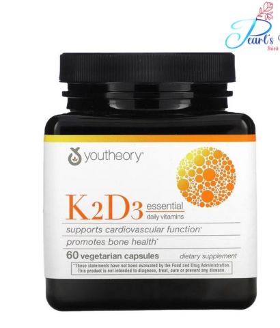 Vitamin K2 D3 Youtheory 60 viên hỗ trợ chức nắng tim mạch và tăng cường sức khỏe xương