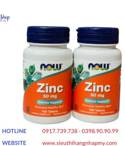 Viên kẽm ZINC 50mg Now 100 viên tăng cường hệ miễn dịch và đẹp da