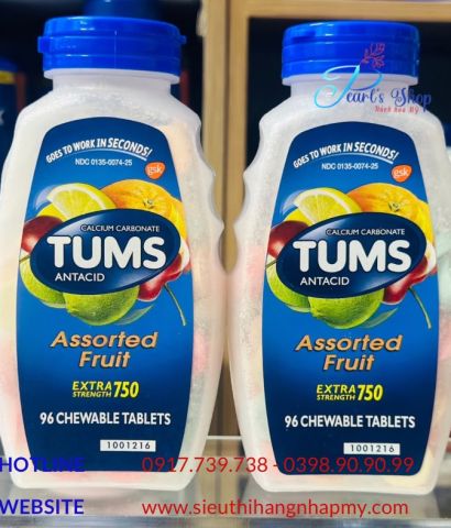 TUMS ANTACID 96 viên nhai vị trái cây dịu bao tử tức thì.