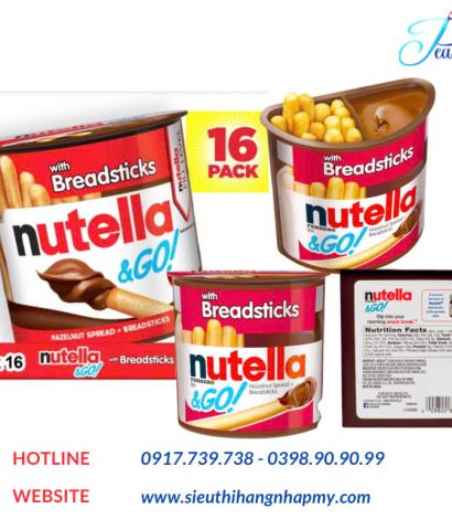 Bánh que chấm socola hạt dẻ NUTELLA & GO! Breadsticks set 3 hộp 52gr