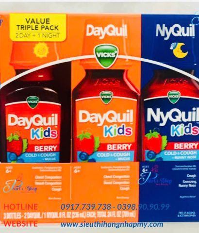 Siro giảm cảm cúm và ho VICKS DayQuil NyQuil kids cho bé từ 6 tuổi (3 x 236ml)