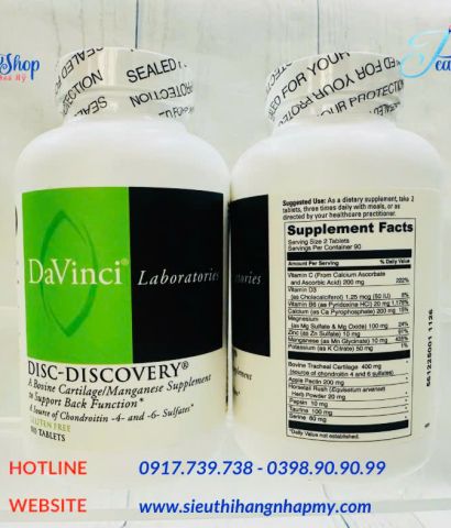 Viên uống DaVinci Laboratories DISC-DISCOVERY hỗ trợ điều trị thoái hóa và thoát vị đĩa đệm.