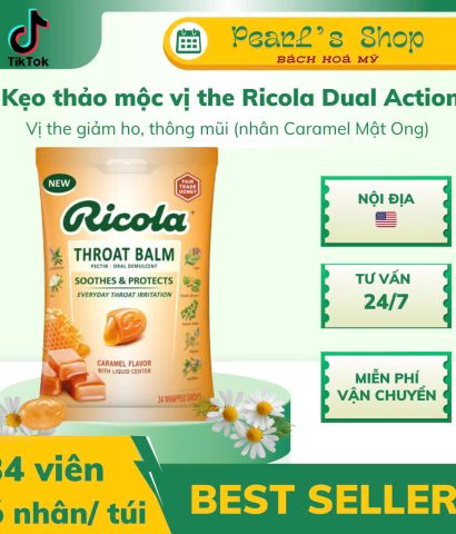 Kẹo ho Ricola Dual Action vị Caramel 34 viên