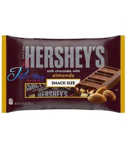 Socola sữa hạnh nhân Hershey's almonds snack size gồm nhiều thanh nhỏ 293gr