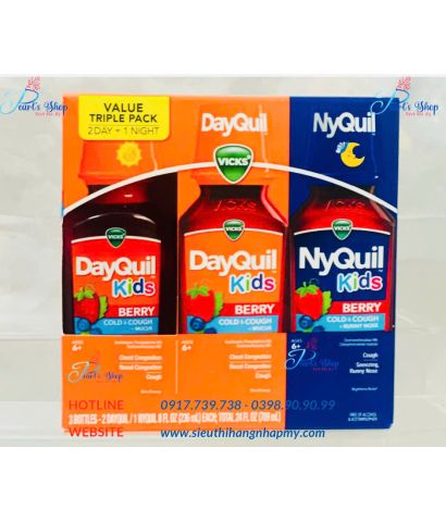 Siro giảm cảm cúm và ho VICKS DayQuil NyQuil kids cho bé từ 6 tuổi (3 x 236ml)