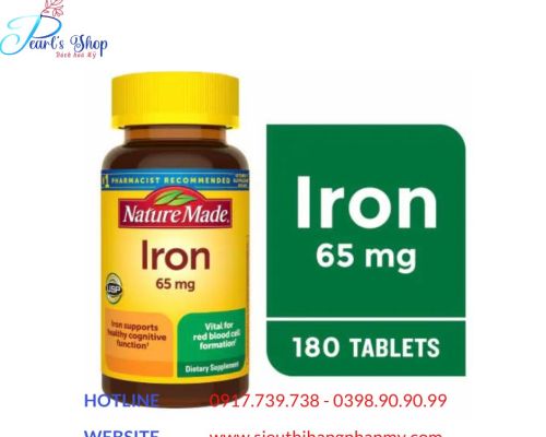 Viên sắt IRON 65mg Nature Made bổ máu do thiếu sắt 180 viên