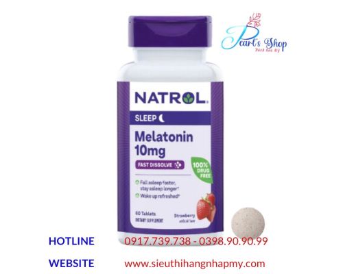Viên ngậm hỗ trợ giấc ngủ MELATONIN 10MG fast dissolve Natrol 60 viên vị cam chanh