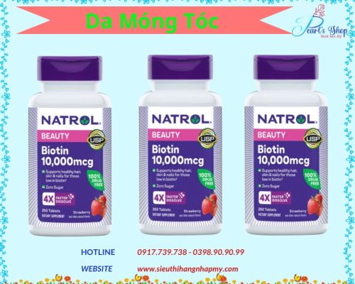 BIOTIN BEAUTY 10.000Mcg Natrol 250 viên hỗ trợ sáng da dày tóc và chắc móng