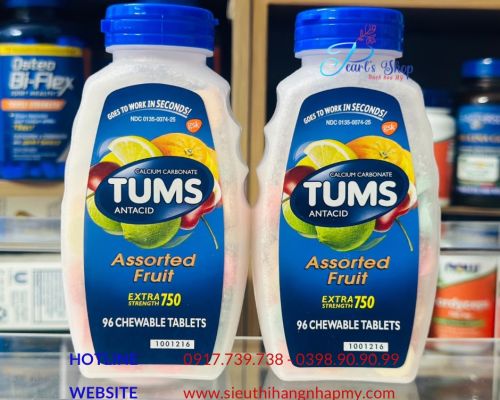 TUMS ANTACID 96 viên nhai vị trái cây dịu bao tử tức thì.