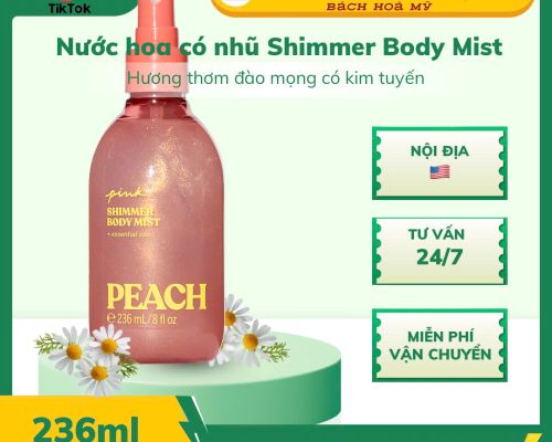 Xịt thơm có nhũ Victoria Secret Shimmer Body Mist Peach hương thơm đào mọng 236ml