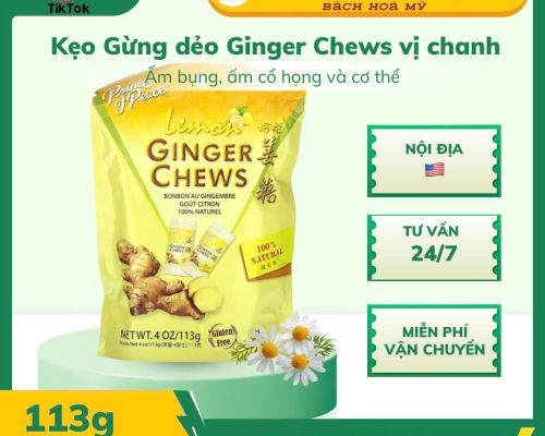 Kẹo gừng dẻo vị chanh GINGER CHEWS Lemon 113gr