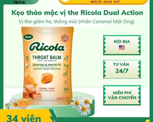 Kẹo ho Ricola Dual Action vị Caramel 34 viên