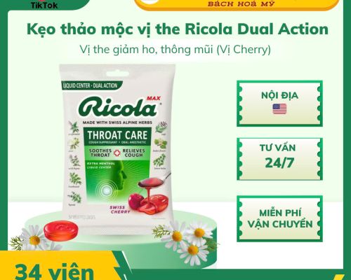 Kẹo ho Ricola Dual Action vị Cherry 34 viên