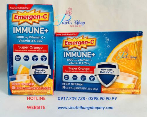 Bột sủi vị cam EMERGEN C Immune plus kết hợp BetaVia 30 gói