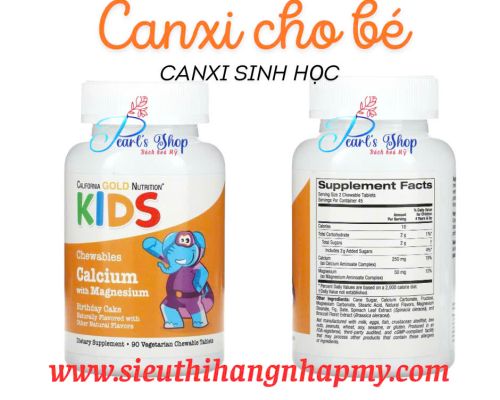 Phát triển chiều cao cho bé từ 4 tuổi Calcium with Magnesium Kids Calfornia Gold Nutritions 90 viên